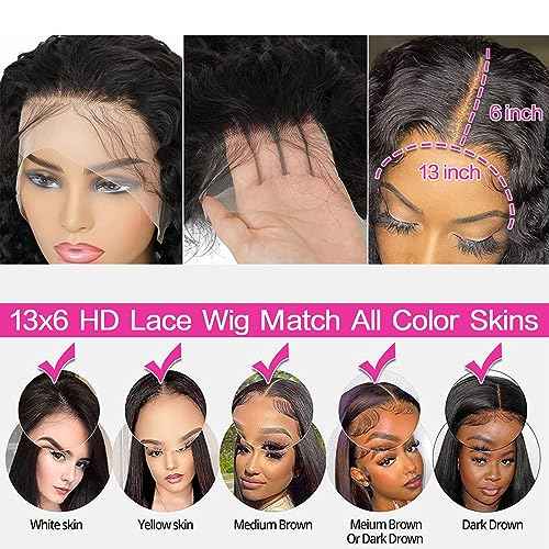 13x6 HD Lace Front Wigs Human Hair Deep Wave Human Hair Wigs for Women Pre Plucked 180% Density Deep Curly Lace Frontal Wig 26 Inch Glueless Deep Wave Human Hair Lace Front Wigs