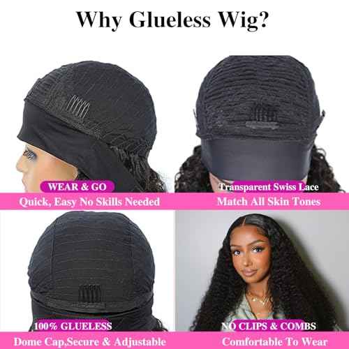 Bob Wig Human Hair Glueless Wigs Human Hair Pre Plucked Pre Cut 5x5 Short Curly Human Hair Wig For Black Women 180 Density Deep Wave Closure Wigs Human Hair 14 Inches Natural Black