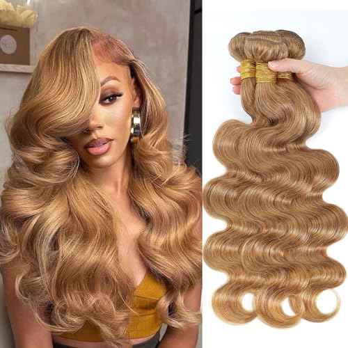 27# Honey Blonde Body Wave Bundles 100% Real Human Hair Bundles 16 18 20 Inch For Quick Weave Double Weft Can Be Dyed and Restyled