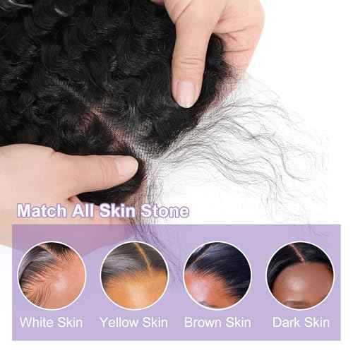 Closure Human Hair 5x5 HD Lace Closure Human Hair Clsoure Deep Wave Transparent HD 5x5 Lace Closure Deep Curly Closure Raw Virgin Human Hair Pre Plucked Natural Black 1B Color 22 Inch