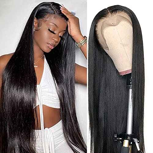 Metamuclia Hair Lace Front Wigs Human Hair Pre Plucked 13x4 HD Transparent Straight Lace Front Wig Human Hair Wigs with Baby Hair Bleached Knots 180% Density Frontal Wigs for Women Glueless 18 Inch