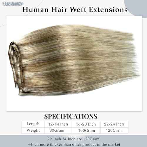 Balayage Ash Blonde to Blonde Highlights Sew in Hair Extensions Real Human Hair, 16 Inch 100G Weft Hair Extensions Human Hair, Hand Tied Weft Hair Extension Human Hair Weave Bundles Sew in Extensions