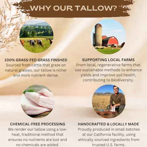 Pure Tallow Lip Balm | 100% Grass-Fed Beef Tallow and Organic Beeswax | Moisturizing Lip Care for Dry, Chapped Lips | Hypoallergenic, Fragrance-Free | Handcrafted in USA | 4-Pack