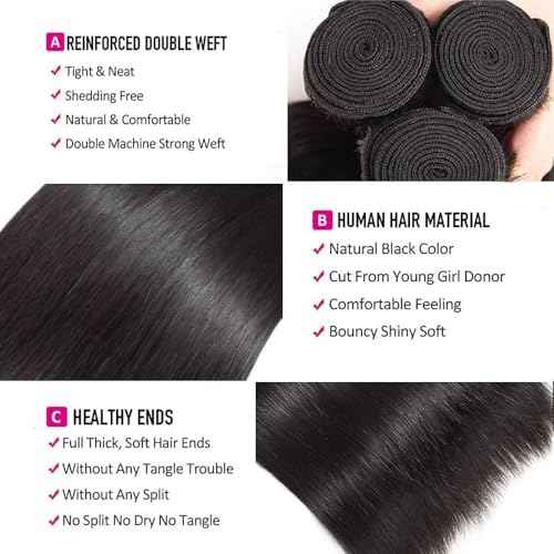 Selina Hair Straight 3 Bundles Human Hair 20 22 24 Inch Brazilian Virgin Hair 100% Human Hair 100g/Bundle Natural Black Color