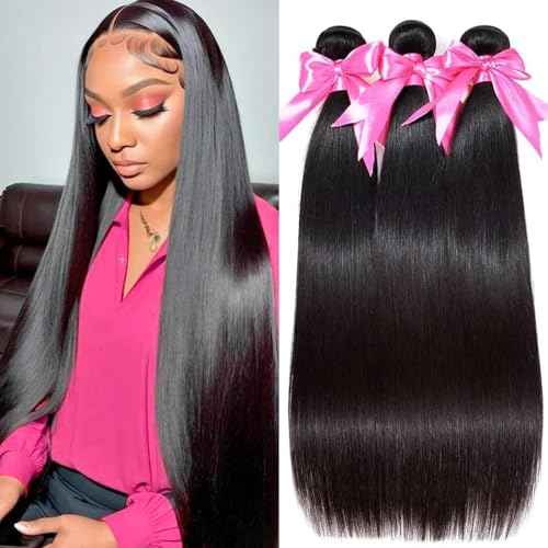 10A Brazilian Straight Human Hair 3 Bundles 10 12 14 Inch Straight Bundles Human Hair 100% Unprocessed Virgin Hair Weave Bundles Deals Hair 1B Black