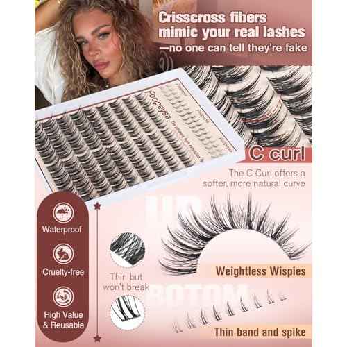 Focipeysa Wispy Lash Clusters Natural Eyelash Clusters Pesta?as Postizas Naturales Spiky Manga Lash Extensions C Curly Individual Lashes 10-16mm with Bottom Lashes Clusters DIY Lash at Home