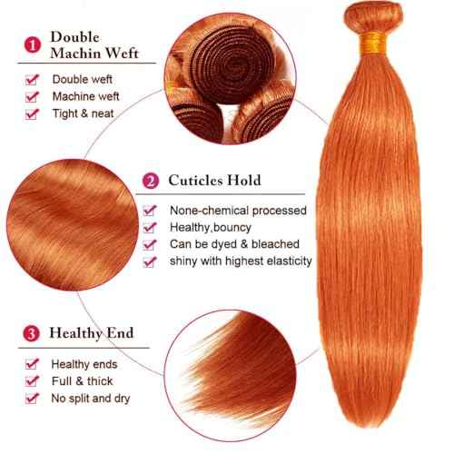 Brazilian Human Hair Bundles 16 18 20 inch Orange Straight Bundles 350 Color Ginger Orange Unprocessed Virgin Quick Weave Hair for Black Women