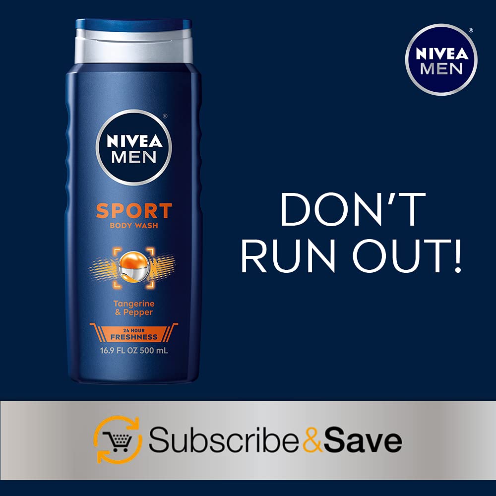 Nivea Men Sport Body Wash with Revitalizing Minerals, 16.9 Fl Oz Bottles (Pack of 3)