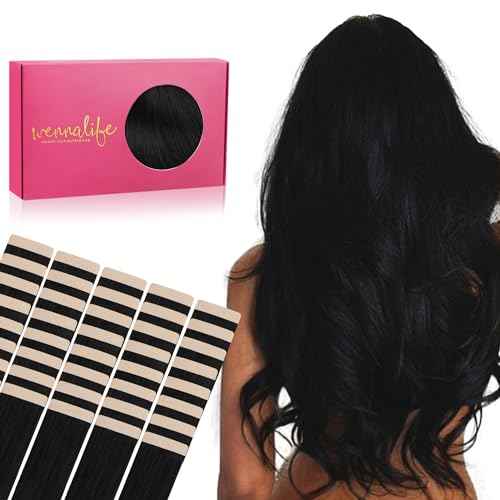 WENNALIFE Tape in Hair Extensions Human Hair, 40pcs 100g 20 inch Jet Black Hair Extensions Real Human Hair Straight Tape in Extensions Invisible Human Hair Extensions Reusable Real Hair Extensions