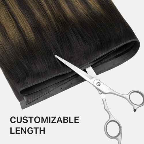 DOORES Butterfly Weft Hair Extensions Human Hair, Balayage Dark Brown to Chestnut Brown 18 Inch 100g, Double Weft PU Extensions with Micro Beads Hand Tied