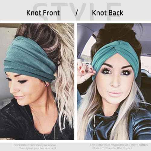 IVARYSS Extra Wide Headbands for Women Non-Slip, 7'' Large Twist Knotted Stretchy Wraps Head Bands Hair Accessories, 4 Pack, Neutral Color