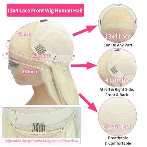 LICHANG 26Inch 613 Lace Front Wig Human Hair 13X4 Blonde Straight HD Transparent Lace Frontal Wigs Human Hair Pre Plucked 200% Density Blonde Glueless Wigs Human Hair