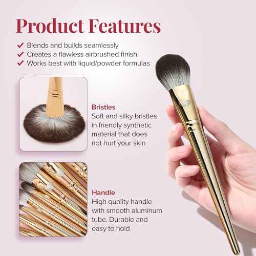 Delbar Gold Makeup Brushes by Lady of Eshgh | 8pc Full Face Makeup Brush Set with Travel Bag | Professional Make Up Brushes | Cruelty Free, Natural Hair-Like Bristles