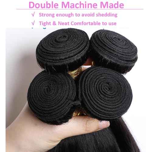 MsSunlight 12A Human Hair Bundles 16 18 20 22 Inch Body Wave Bundles Human Hair 100% Unprocessed Brazilian Virgin Hair 4 Bundles Deals Human Hair Extensions Quick Weave Natural Black