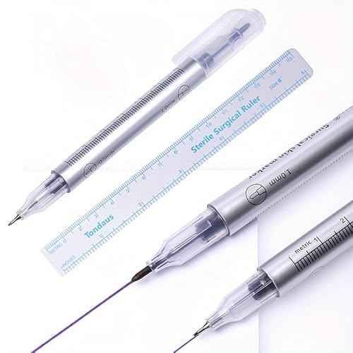 6pc Tattoo Markers With Paper Ruler for Eyebrow,Lips & Body Art, Tattoo Skin Marking Individually Wrapped For Freehand Drawing On Human Skin Purple