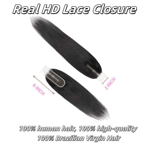 Anvnkl 2x6 HD Lace Closure Straight Human Hair Real HD Transparent 18inch 100% Brazilian Virgin Kim K Middle Part Pre Plucked with Baby Hair Natural Color Kim K 2x6 Closure