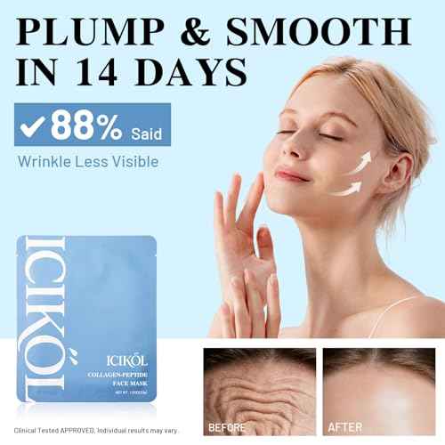 Deep Hydrolyzed Collagen Face Mask, 4 Pack - Overnight Age-Defying Sheet Mask with Peptides & Hyaluronic Acid, Restores Skin Elasticity & Firmness for Women