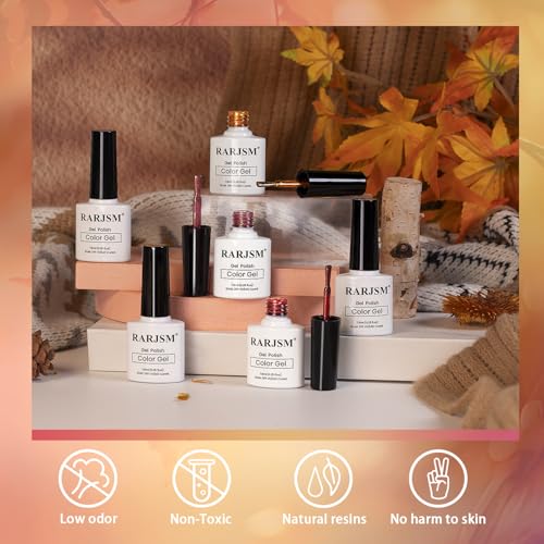 RARJSM Nude Gold Glitter Gel Nail Polish Set 6pcs Jelly Shimmery Sheer Lavender Wine Red Gold Brown Orange Fall Nail Gel Polish Sparkly Translucent Natural Skin Tone Color 7.5ml Soak off UV LED Cured