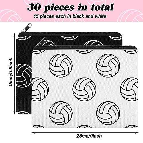 Irenare 30 Pcs Volleyball Cosmetic Bag Gifts for Women Stuff Volleyball Players Teams Travel Pouch Canvas Makeup Bags for Team Gifts(Black, White,Volleyball)