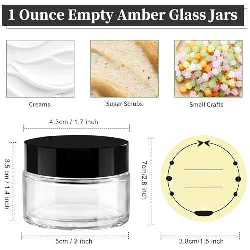 TUZAZO 1oz Glass Jars with Black Lids, 4 Pack Small Glass Jars with Inner Liners & Stickers Refillable Empty Cosmetic Containers for Creams, Lotions, Body Butters, Powders