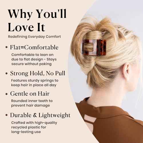 4 PCS Flat Hair Clips for Women - Stylish French Lay Down Flat Claw Clips for Thick Thin Hair, Comfortable Curved Large Flat Clips, Leopard Print Non-Slip Strong Hold Hair Accessories, Tortoise