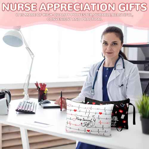 24 Pack Nurse Cosmetic Bags Bulk Nursing Survival Kit Canvas Zipper Pouch Bags Novelty Thank You Gift for Nurse Week Medical Assistant Week Healthcare Workers 2025 Nursing Graduation(Classic)