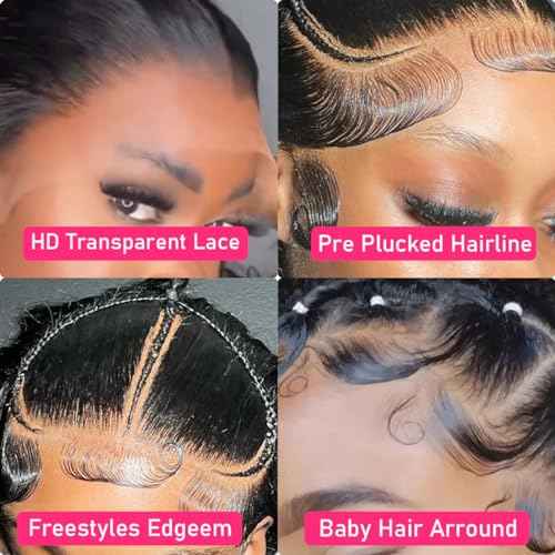Deep Wave Lace Front Wigs Human Hair Wigs for Black Women 13x4 HD Transparent Lace Frontal Glueless Wigs Human Hair Pre Plucked 180% Density Natural Black natural color 24 inch