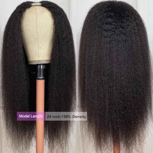 UNICE Kinky Straight V Part Wigs Human Hair for Women Glueless Upgrade U Part Wigs Machine Made Clips in V Part Wig No Leave Out Real Scalp Beginner Friendly Natural Color 150% Density 16 Inch