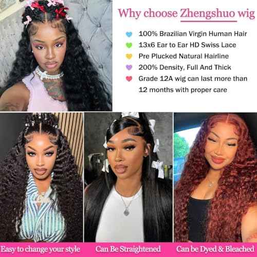 13x6 HD Lace Front Wigs Human Hair Pre Plucked 200% Density Water Wave Frontal Wigs for Women Wet And Wavy Human Hair Wigs Natural Color 24 Inch