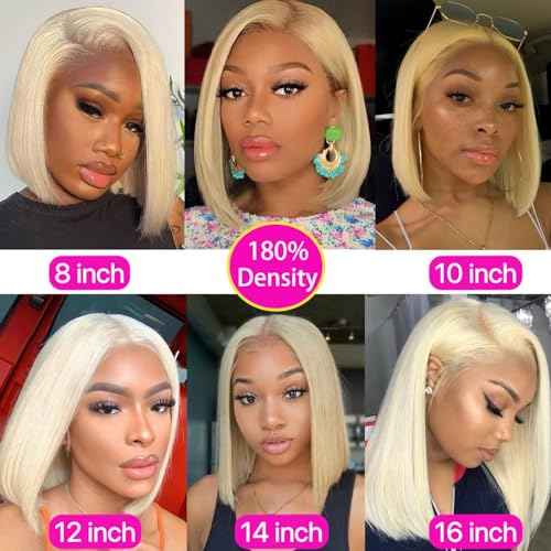 613 Blonde Bob Wig Human Hair 14 inch Lace Front Wigs Human Hair 180 Density 13x4 HD Transparent Straight Lace Frontal Wig Pre Plucked Glueless 613 Bob Wigs for Women