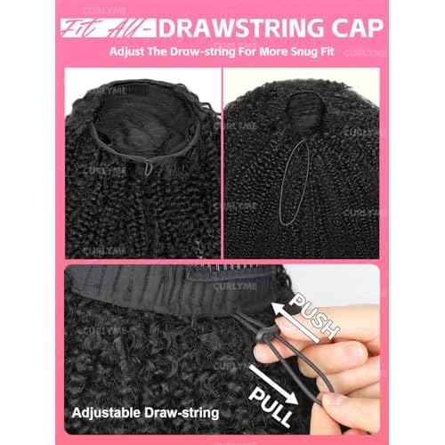 Curlyme Half Wig Human Hair Flip Over Kinky Straight Drawstring Human Hair No Lace Glueless Invisible Hairline Beginner Friendly Wear Go Wig For Women Clip In 195% Density 20 Inch