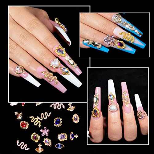 Nail Art Rhinestones Kit, Round Beads Flatback Crystals Multi Shapes Glass Crystal Rhinestones for Nail Art Makeup Face Decor Crafts Supply (Classic Style)
