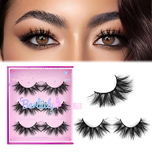 18mm Mink Eyelashes, 3D Real Mink Lashes, 3 Pairs Doll Look Eye Lashes, Fluffy Dramatic False Eyelashes, 6D Wispy Long Criss-cross Luxury Volume Strip Lash, Cruelty-Free (Star)