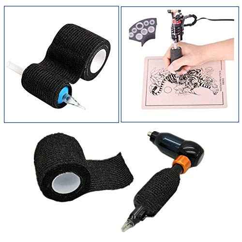 Tattoo Grip Tape Cover - 24PCS Self Adhesive Bandage Wrap, 2" X 5 Yards Black Athletic Tape,Ankle Tape, Cohesive Bandage Wrap¡¦