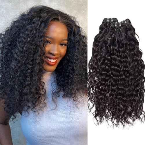 Water Wave Human Hair Bundles 12 14 16 Inch 12A Wet and Wavy Bundles Human Hair 100% Unprocessed Brazilian Virgin Hair Water Wave Curly Weave Extensions Natural Black