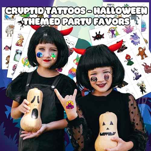 96PCS Cute Cryptid Temporary Tattoos Themed Halloween Birthday Party Decorations Supplies Favors Decor Cool Alien Bigfoot Mothman Yeti Tattoo Stickers Gifts For Kids Boys Girls School Prizes Carnival