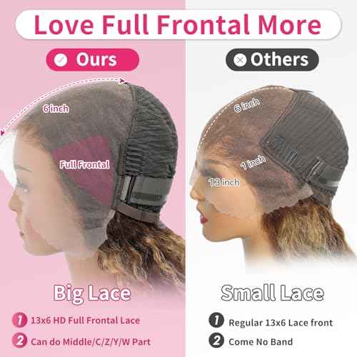 Honey Blonde Ombre Highlight 13x6 Full Lace Frontal Wigs Human Hair 200 Density Water Wave 13x6 HD Transparent Lace Front Wigs Pre Plucked #4/27 Colored Human Hair Wig for Women 24 Inch