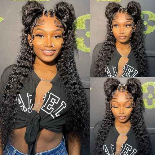 30 Inch Deep Wave Lace Front Wigs Human Hair 13x4 HD Transparent Deep Curly Lace Frontal Wigs Human Hair Glueless Wig pre Plucked 200% Density Natural Color