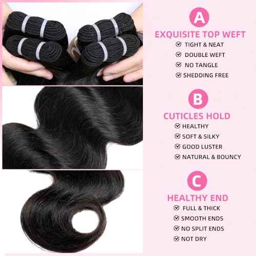 Perismoda Body Wave Human Hair Bundles 15A Raw Human Hair Bundles 100% Unprocessed Brazilian Virgin Human Hair Extensions 26 Inch 1 Bundle Quick Weave Hair Extensions Natural Color