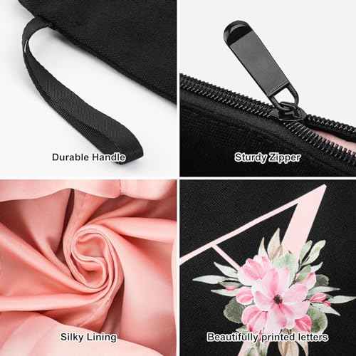 Vavabox A-Z Personalized Makeup Bag, Birthday Gifts for Women Mom, Gifts for Best Friend, Bride Bridesmaid Cosmetic bag (L, 04-Black Set)