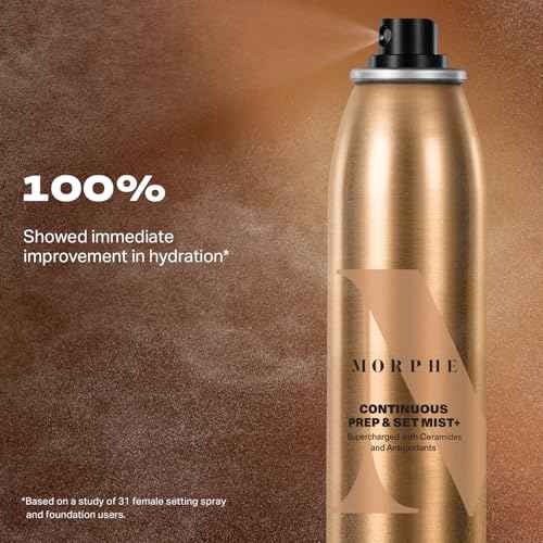Morphe Mini Continuous Prep & Set Setting Spray - Travel Size Setting Spray for Makeup - Micro-Fine Face Mist Enriched with Ceramides to Help Hydrate, Nourish & Strengthen Skin Barrier (1.3 oz)
