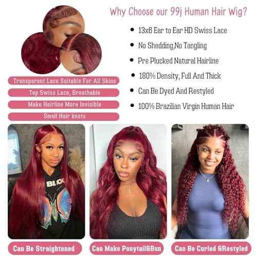MAKATI 26 Inch 99j Burgundy Lace Front Wigs Human Hair 13x6 HD Transparent Burgundy Wig Human Hair Pre Plucked Body Wave Lace Front Wigs for Black Women