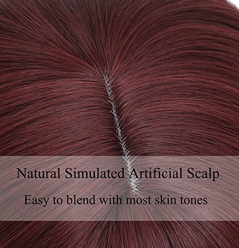 Elfairy Red Wig for Women 12in Short Wavy Curly Hair Bangs Wigs Natural Looking Synthetic Hair Replacement Wig(12'' Wine Red 118)