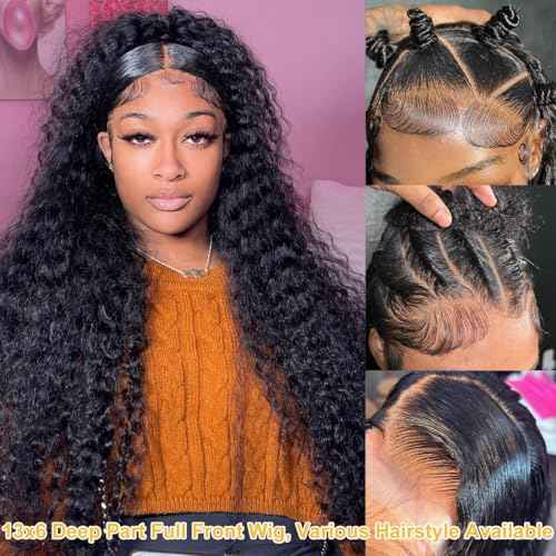 22 Inch Deep Wave Lace Front Wig Human Hair 13x6 HD Transparent Lace Frontal Wigs for Women Glueless Pre Plucked Lace Front Wig Deep Wave