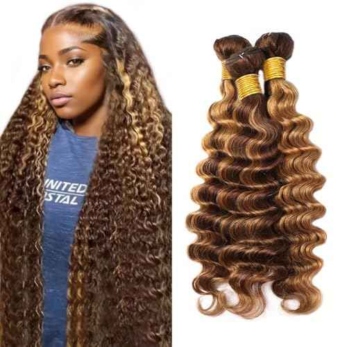P427 Highlight Blonde Bundles Human Hair Brown Deep Wave 3 Bundles 30 30 30 Inch Unprocessed Brazilian Virgin Remy Honey Blonde Deep Wave Bundle Human Hair Extensions