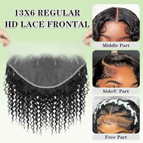 13x6 Lace Frontal Deep Wave Regular HD Lace 22 Inch 200% Density 100% Brazilian Virgin Human Hair Frontal Free Part Natural Black Color