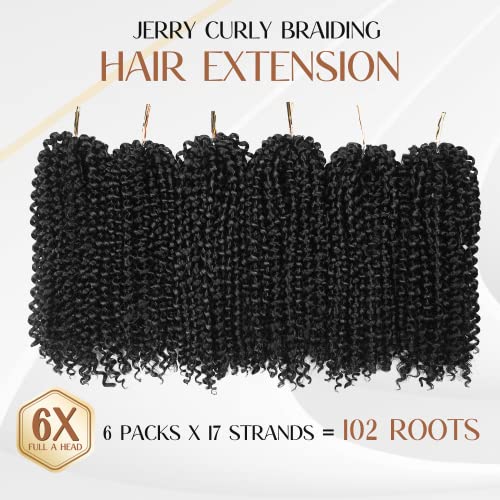 WIGER Kinky Curly Crochet Hair Marlybob Braiding Hair Black Jerry Curly Passion Twist Hair Curly Crochet Braids Medium Length Synthetic Kinky Twist Hair Extensions (6 Packs,10 Inches)