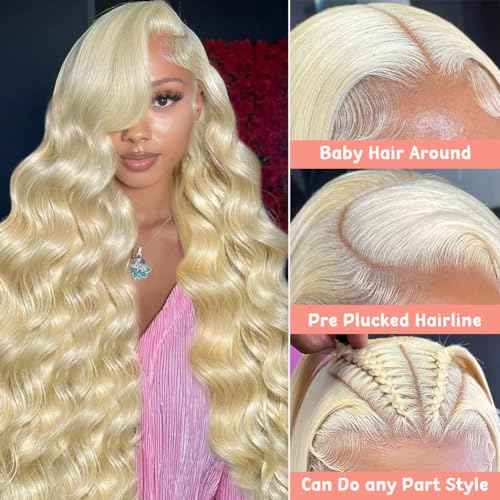 613 Lace Front Wig Human Hair 13x4 HD Transparent Blonde Lace Front Wigs Human Hair 24inch Blonde Body Wave Lace Front Wigs Human Hair Pre Plucked Glueless Blonde Wig Human Hair 180% Density