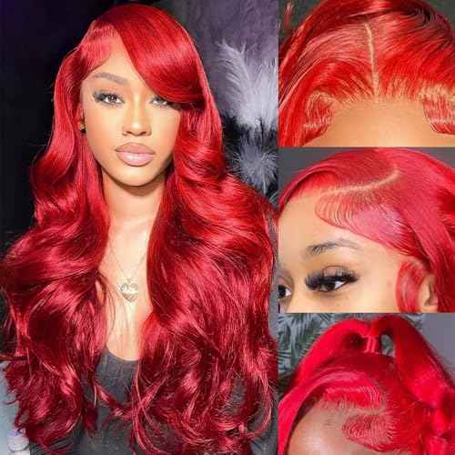 Red Lace Front Wigs Human Hair Body Wave Hot Red 13x4 HD Transparent Lace Front Wig Human Hair Wear and Go Glueless Wig Pre Plucked with Babyhair 28 Inch Colored Hd Lace Frontal Wigs For Black Women