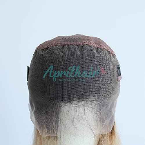 Pre-plucked Ombre #1B/27 Dark Root Honey Blonde 360 Lace Frontal Wigs Straight Glueless 150% Density Brazilian Virgin Human Hair With Baby Hair Full (12" inch, Straight)